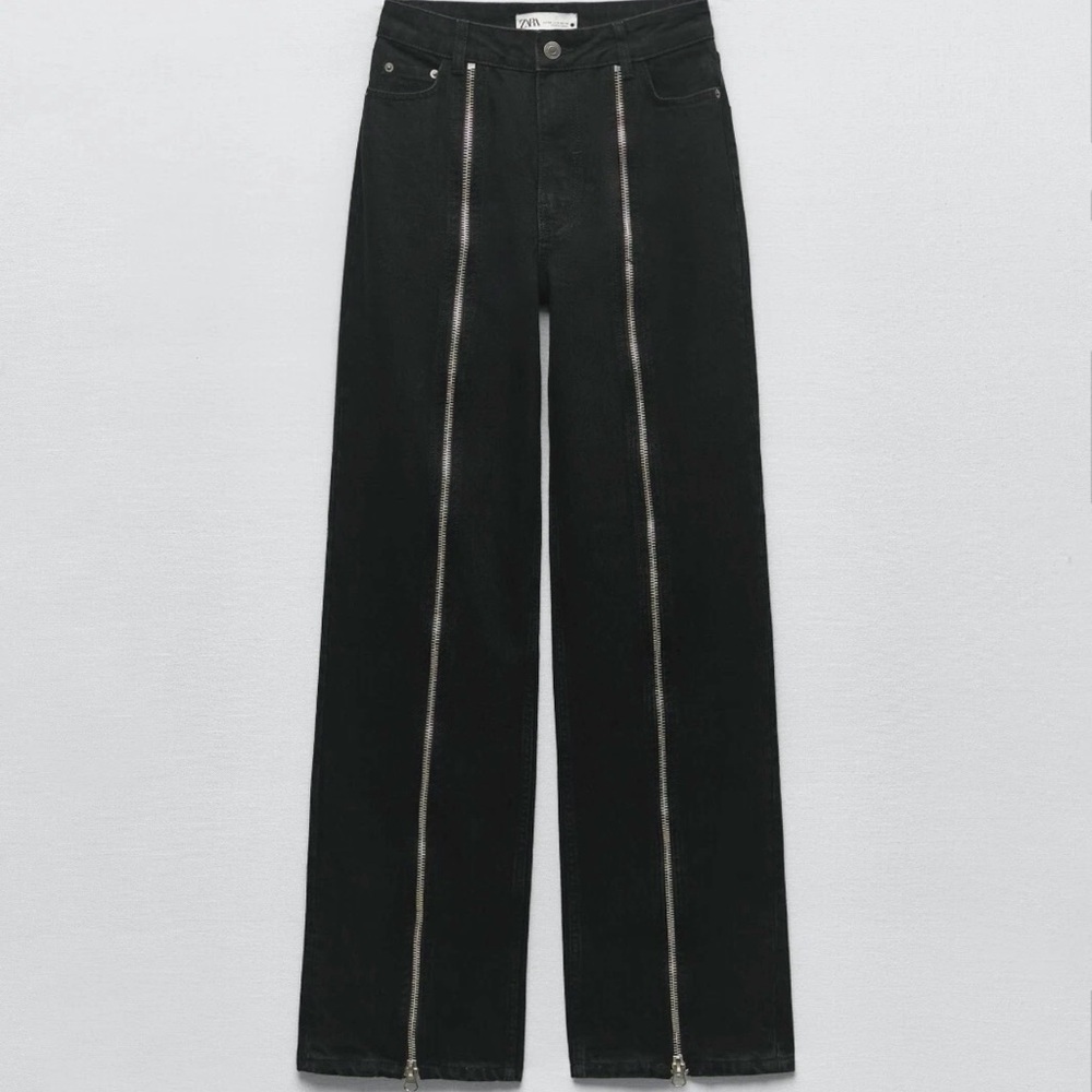 Zara Black Denim w/ Zipper Front - Picture 4 of 7